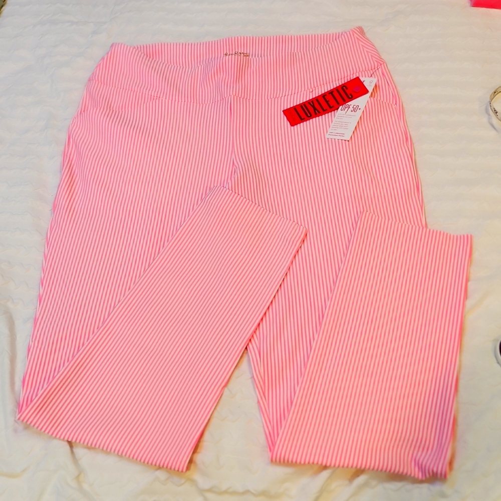 Lilly Pulitzer Corso Pant Luxletic "Havana Pink" Striped Golf Pant 12 NWT